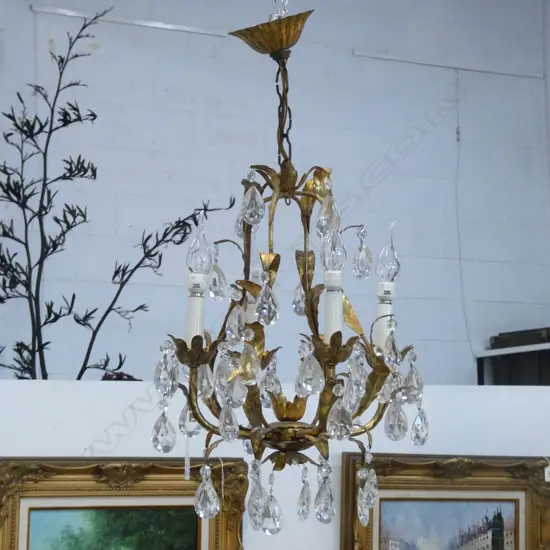 5 LIGHT GILT & CRYSTAL CHANDELIER H. 600MM