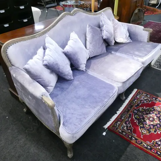 FRENCH STYLE 3 SEATER SETTEE MAUVE UPHOLSTERED