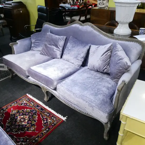 FRENCH STYLE 3 SEATER SETTEE MAUVE UPHOLSTERED