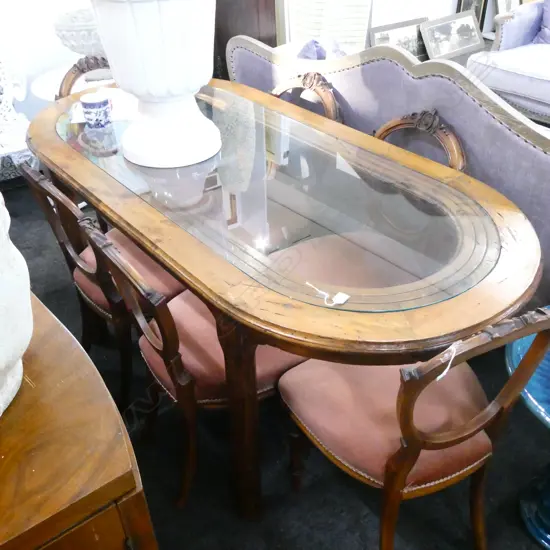 ANTIQUE ITALIAN OVAL DINING TABLE WITH GLASS INSERT 1700X830MM