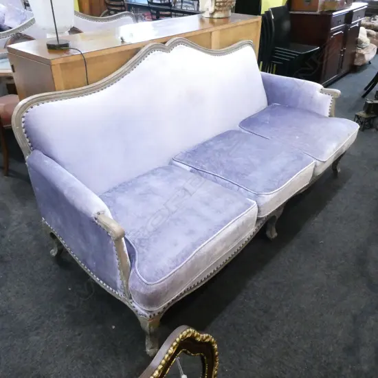FRENCH STYLE 3 SEATER SETTEE MAUVE UPHOLSTERED