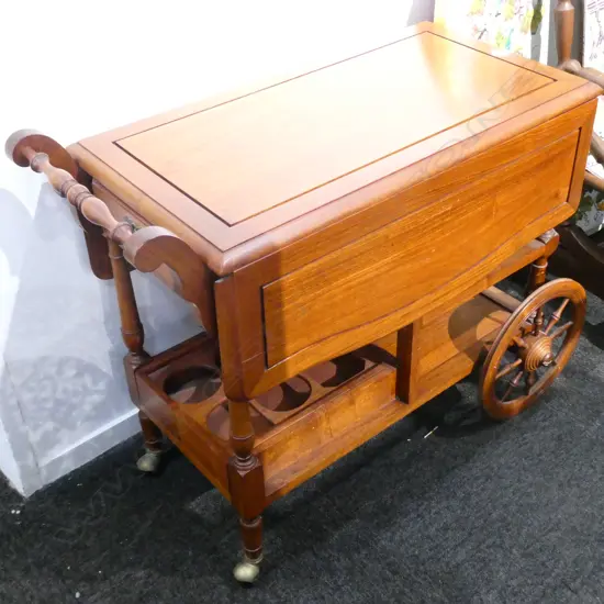 MID CENTURY DROP LEAF ROSEWOOD DRINKS TROLLEY, L. 900MM