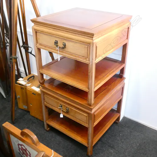 PR MID CENTURY ROSEWOOD BEDSIDE CABINETS, BRASS HANDLES, W. 560, D. 560. H. 560MM