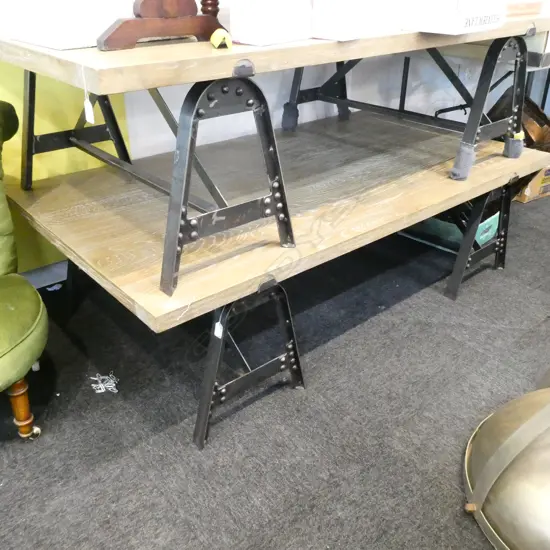 CONTEMPORY BLONDE OAK LGE COFFEE TABLE IRON BASE