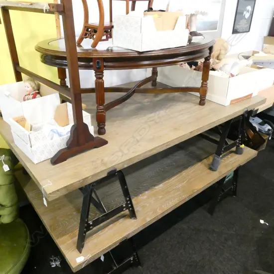 CONTEMPORY BLONDE OAK LGE COFFEE TABLE IRON BASE