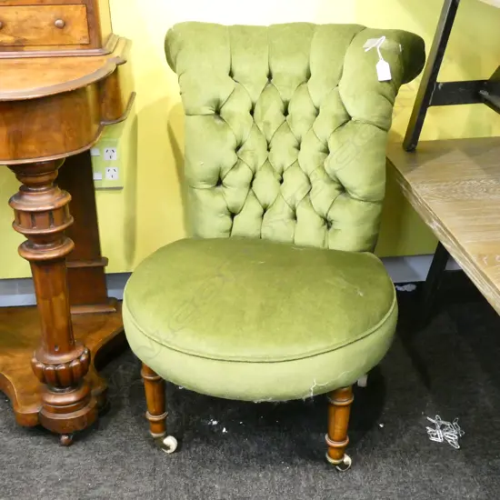GREEN VELVET SLIPPER CHAIR 