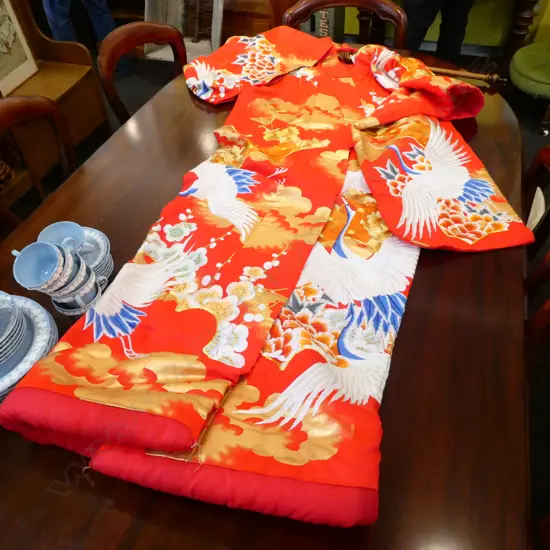 VINTAGE JAPANESE EMBROIDED WEDDING KIMONO ON HANGER L. 1.8M