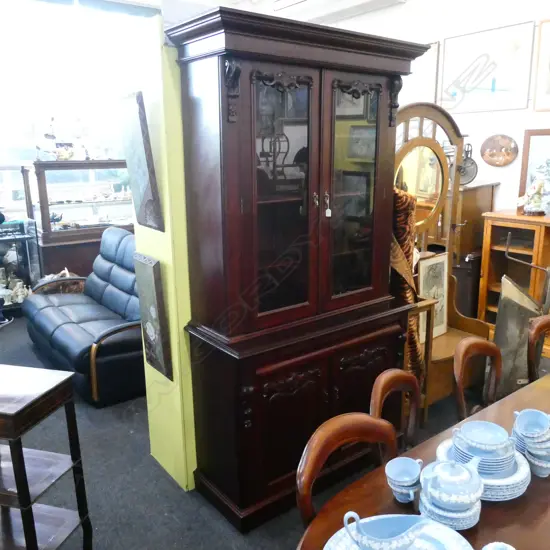 GLAZED MAHOGANY CABINET H. 2400MM