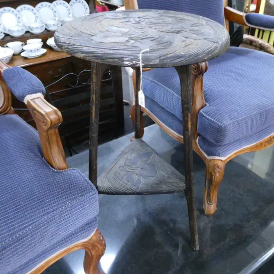 VINTAGE CARVED WOODEN SIDE TABLE H. 730MM