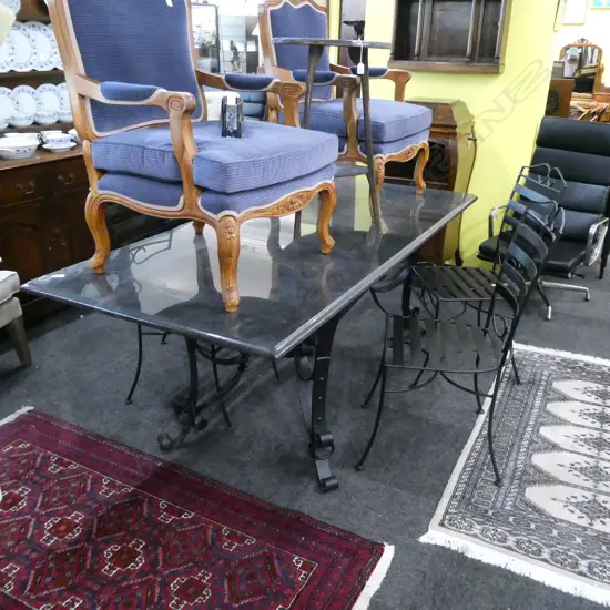 LARGE GRANITE OUTDOOR TABLE AND 4 CHAIRS 2080 X 950 X 770mm