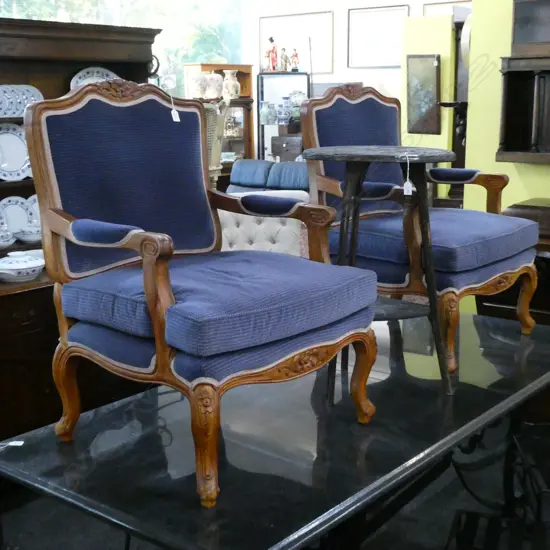 PR WOODEN FRAMED BLUE VELVET BERGERE CHAIRS 
