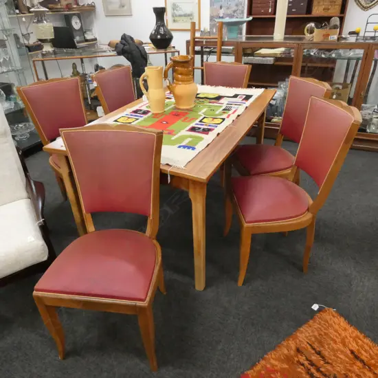 6 FRENCH RED VINYL CHAIRS H. 920MM