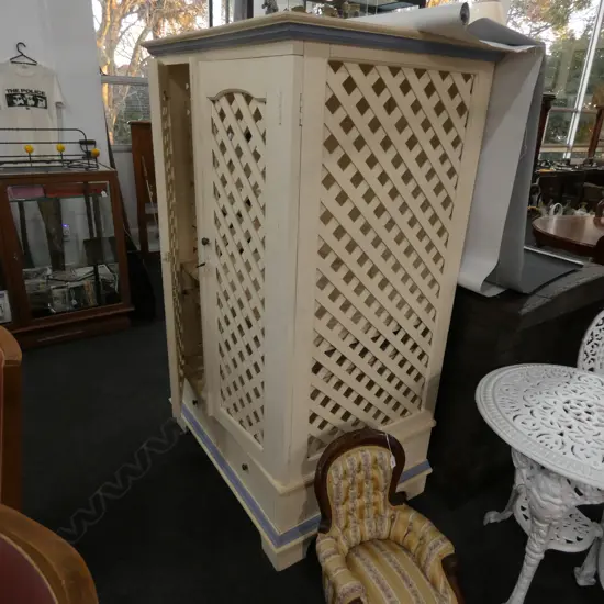 WHITE PAINTED RIMU TRELLIS CABINET H. 1600MM