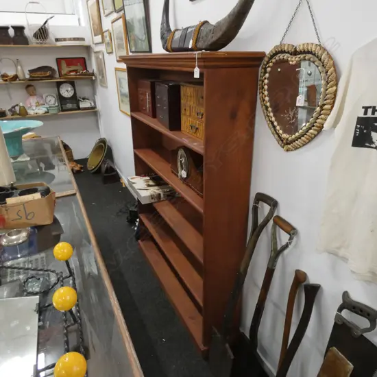 STAINED PINE BOOKCASE H. 1590MM W. 1270MM