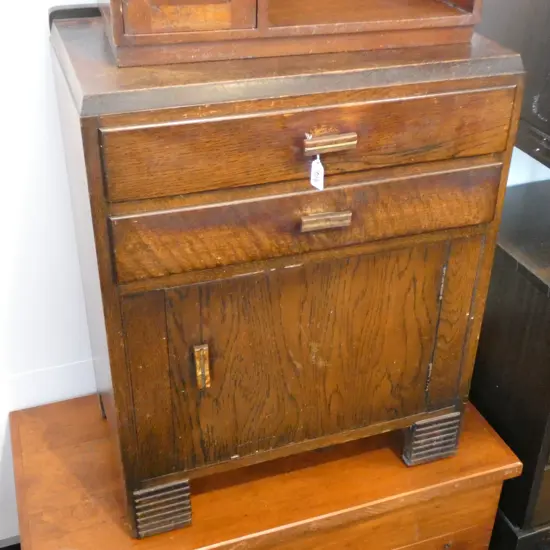 ART DECO 2 DRAWER + CUPBOARD OAK CABINET H. 680MM