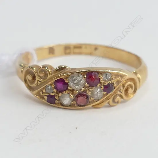 18ct GOLD RUBIES & DIAMONDS GYPSY RING 3.00gm