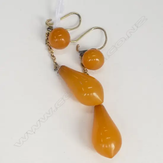 PR AMBER EARRINGS w GOLD FITTINGS (LEAD SOLDER REPAIR)