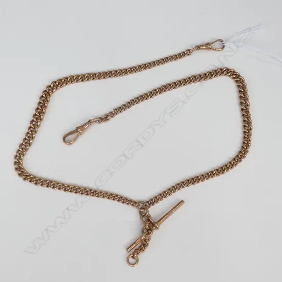 9ct GOLD WATCH CHAIN w 9ct DOG CLIPS & T-BAR 19.61gm