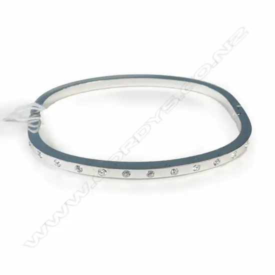 PIERRE CARDIN FASHION BIJOUX SILVER TONE BANGLE W CLEAR CRYSTALS, BOXED