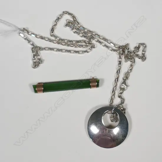 SILVER NECKLACE & 9CT GOLD POUNAMU BROOCH