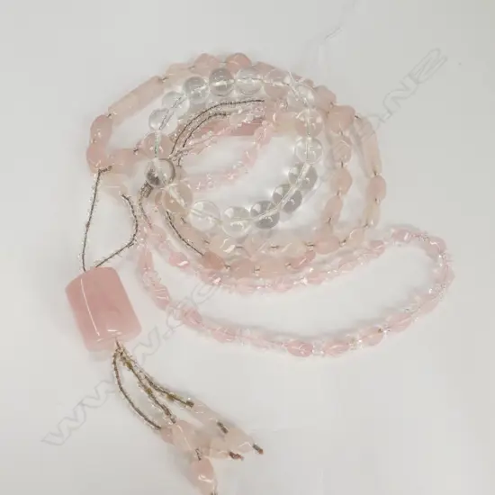 2X ROSE QUARTZ NECKLACES AND CLEAR QUARTZ BRACELET