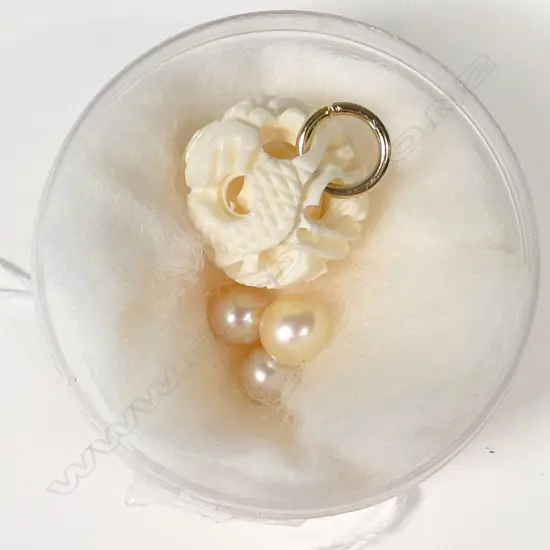 THREE PEARLS & IVORY PUZZLE BALL PENDANT