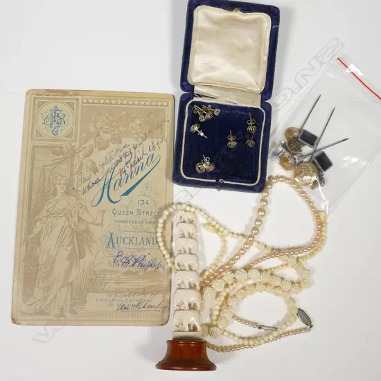 ASSTD ITEMS - IVORY BEADS/ELEPHANTS/SILVER EARRINGS ETC