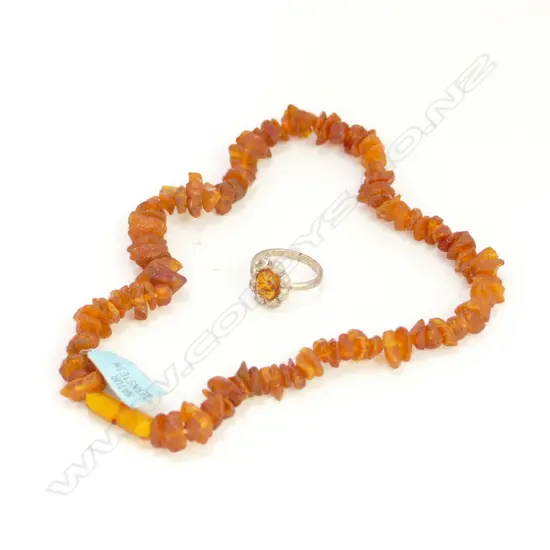 AMBER NECKLACE, BALTIC AMBER AND 925 SILVER AMBER RING