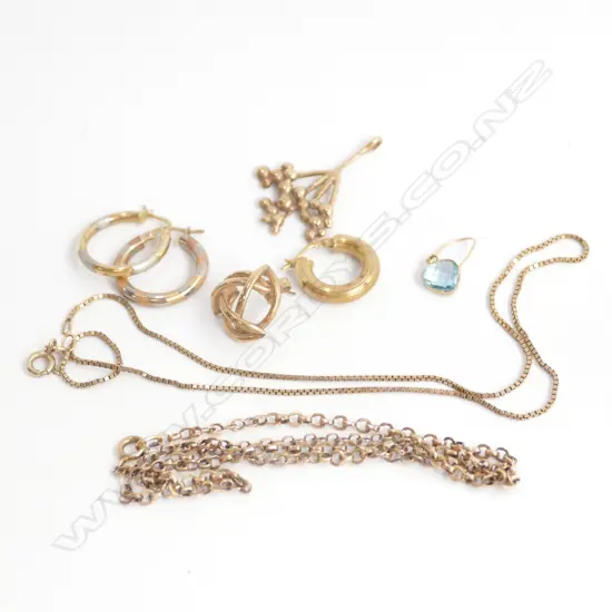 BAG MISC 9ct SCRAP EARRINGS, CHAINS APPROX 17gm)