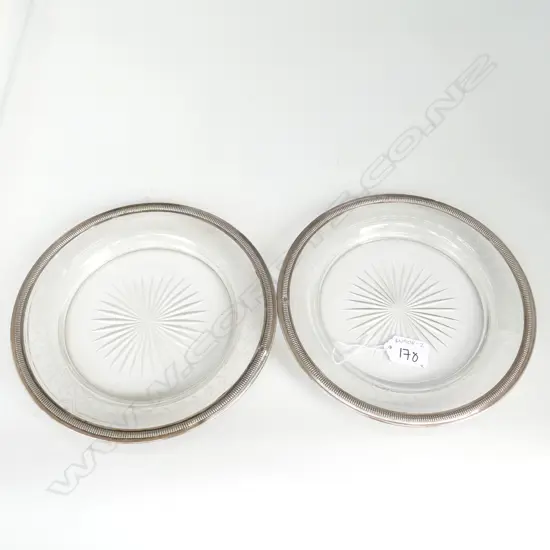 2 SILVER EDGED FRENCH CUT CRYSTAL SERVING PLATES HEAD OF MINERVA 1 AF