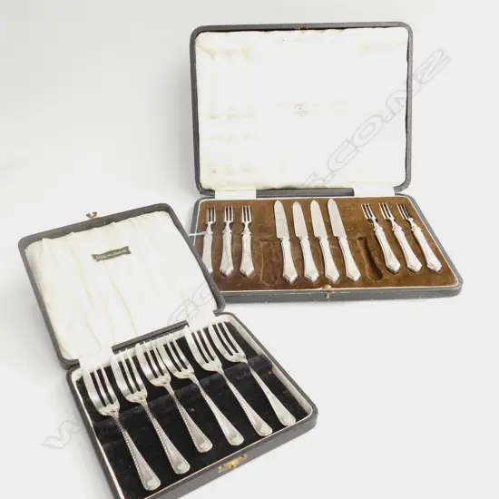 BOXED STG SILVER CAKE FORKS SHEFFIELD 1946 PLUS INCOMPLETE FRUIT SET