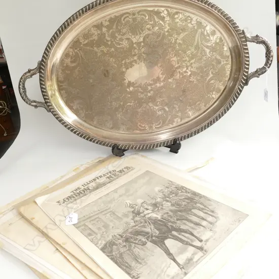 LARGE EPNS TRAY &#x2B; OLD PRINTS, LONDON ILLUSTRATED NEWS ETC
