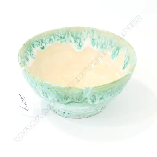MOTTLED GREEN-WHITE GLAZE TEABOWL (MONOGRAMMED CB)