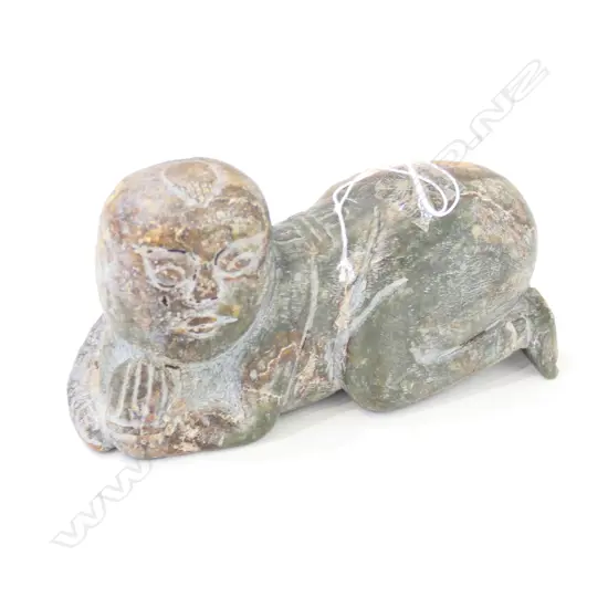 CHINESE ANCIENT STYLE CARVED JADE BOY KNEELING L.135mm