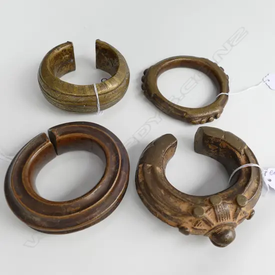 4 OLD SENUFO SOLID BRONZE CURRENCY BRACELETS