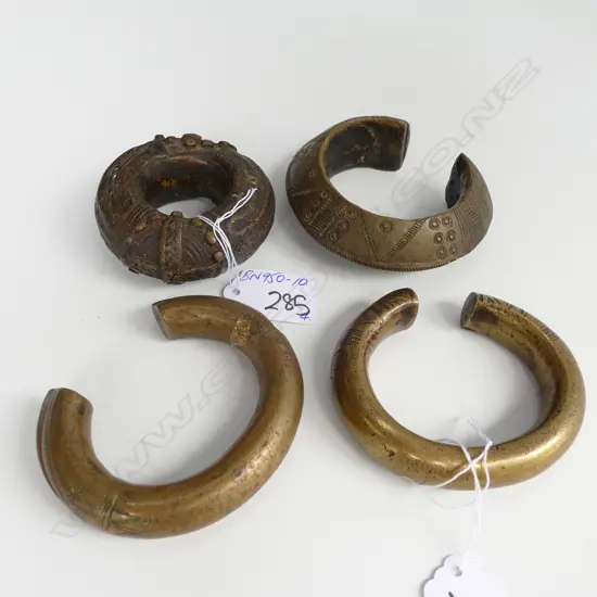 4 OLD SENUFO SOLID BRONZE CURRENCY BRACELETS