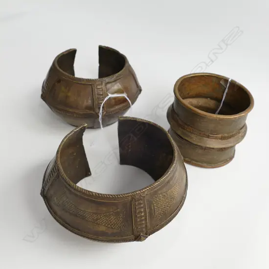 3 OLD SENUFO WIDE BRONZE CURRENCY BRACELETS