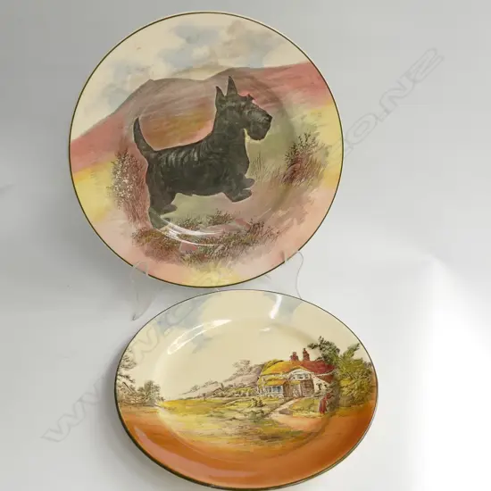 2 ROYAL DOULTON PLATES; SCOTTIE DOG 265MM DIA AND OTHER