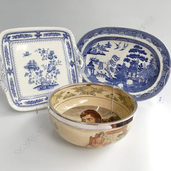 DOULTON BURNS BOWL+MASONS+w/WOOD PLATES