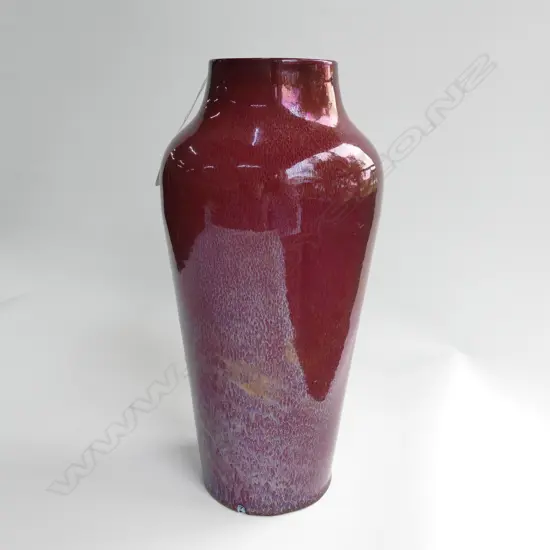 A British Arts & Cratfs Ashworth lustre glazed stoneware vase with hare's fur effect to the aubergine colour glaze