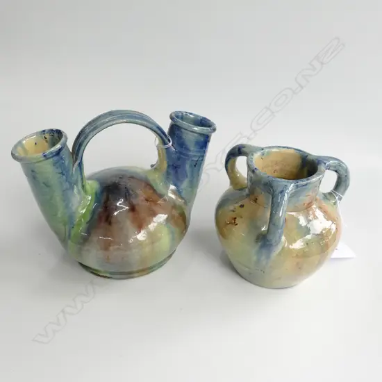 2 MAJOLICA VESSELS LARGEST 165MM W 