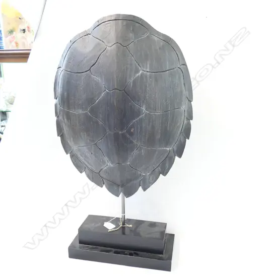 CARVED WOODEN TURTLE SHELL ON PLINTH 670MM H