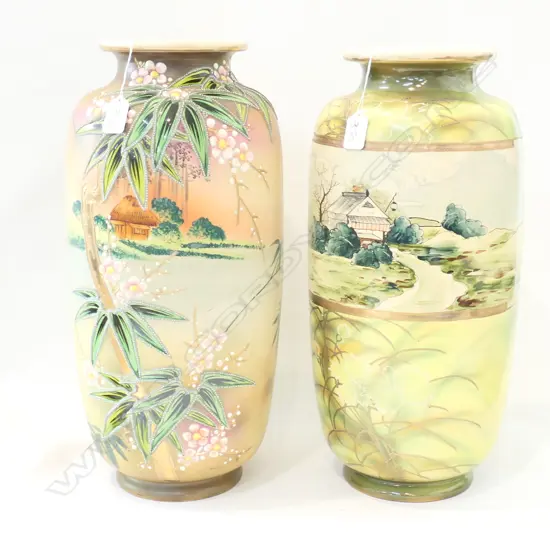 2 ORIENTAL LARGE GREEN VASES