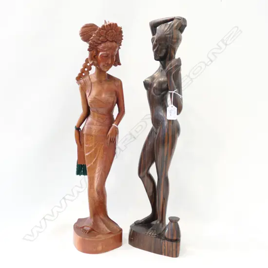 2 CARVED WOODEN INDONESIAN FIGURES 620MM H