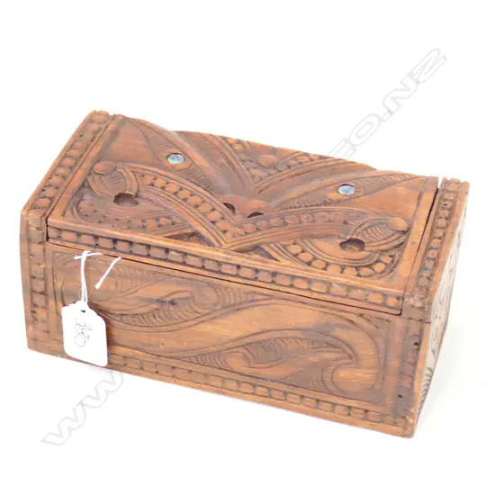 CARVED WOODEN MAORI BOX 200MM L 