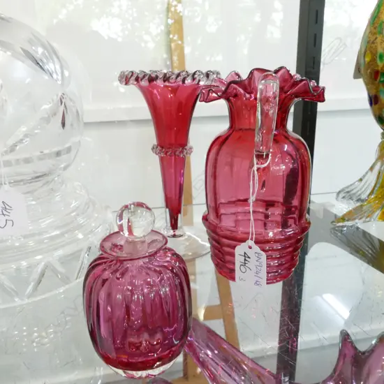 3 PCES VICTORIAN CRANBERRY GLASS 
