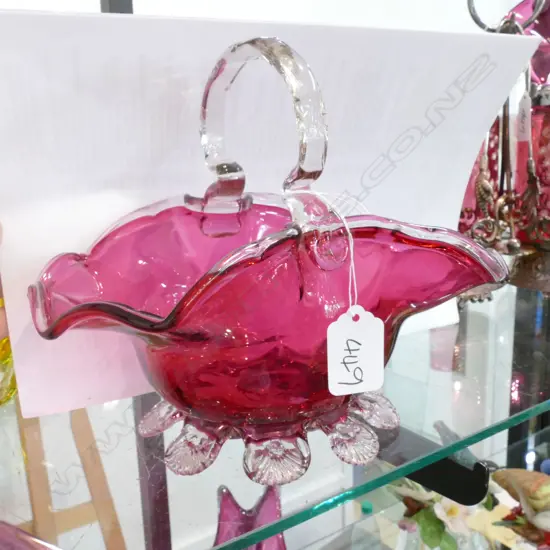 VICTORIAN CRANBERRY GLASS BASKET AND CONDIMENT SET