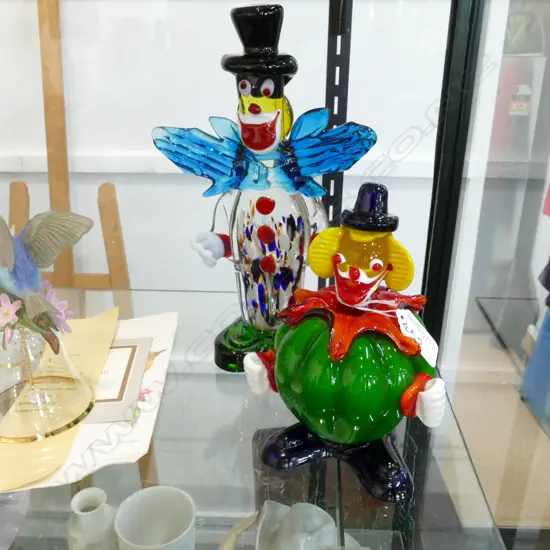 2 ART GLASS CLOWNS TALLEST 265MM H