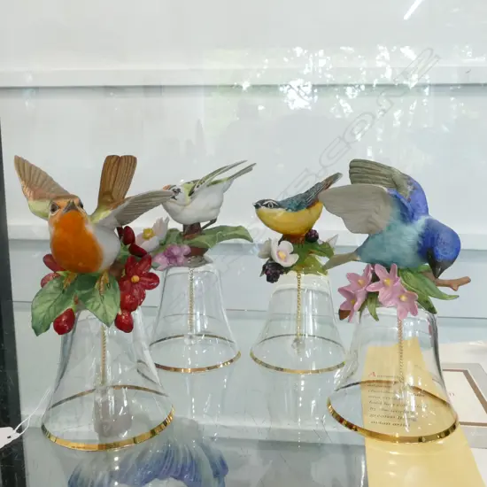 4 HAND PAINTED PORCELAIN BIRD BELLS ONE AF