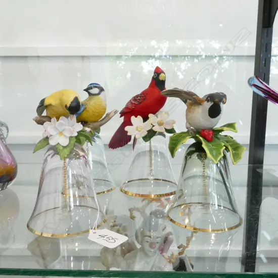 4 HAND PAINTED PORCELAIN BIRD BELLS ONE AF